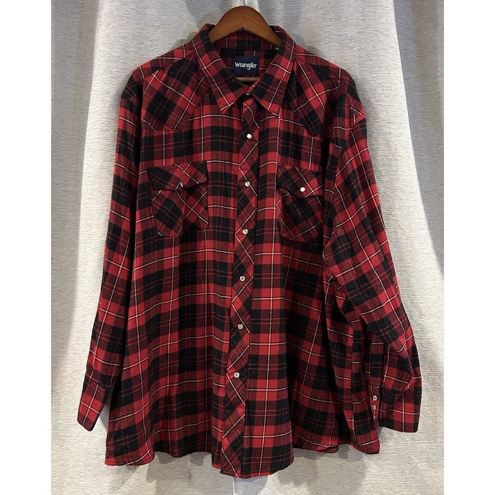 Wrangler Plaid Flannel Western Pearl Snap Button Up Size 4X Lumber Jack